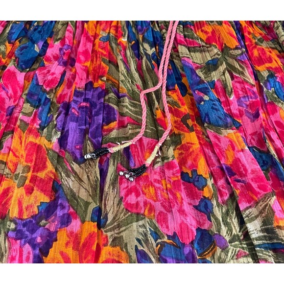 Vintage 80s Short Circuit Floral Maxi Skirt One Size Cotton Boho Hippie Tropical - Picture 8 of 13